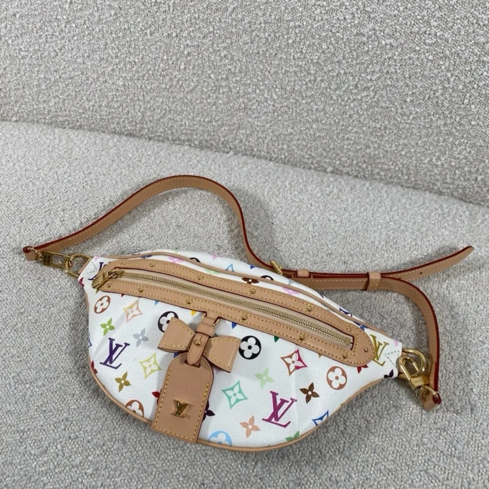 Louis Vuitton White Multicolor Monogram Crossbody Bumbag with Tan Trim - Picture 15 of 16